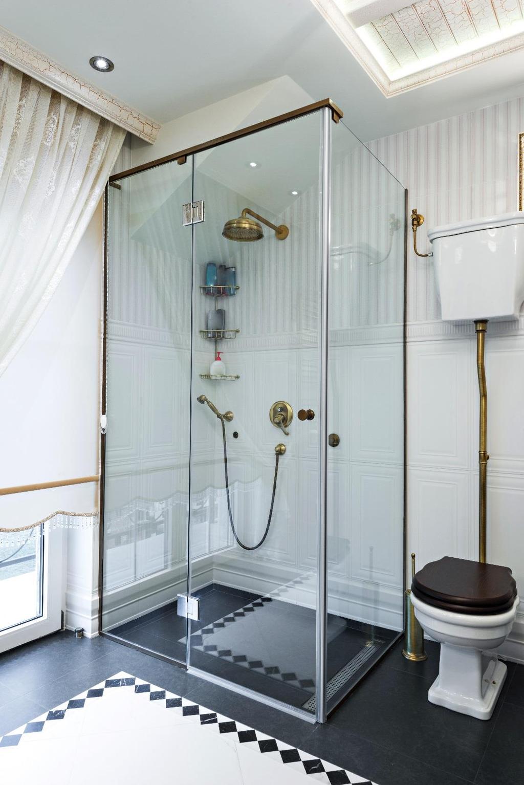 SECTION O2 SHOWER ENCLOSURES The shower is your showcase, your jewel. The best way to allow your centerpiece to shine is through simplicity. Start big, and work your way down.