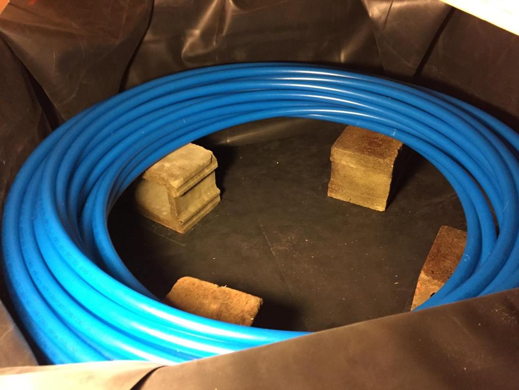 9 Heat Exchanger: I went with a PEX heat exchanger. One coil, 300 feet long, one-inch nominal size. I liked the idea of having a large volume inside the tube.