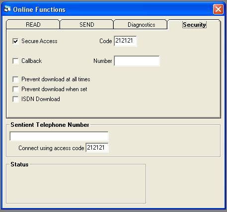 10.3 ONLINE (Security) screen Figure 11 shows the Security screen. The Dycon Sentient D4800 alarm unit has two independent methods of stopping unauthorised up/downloading.