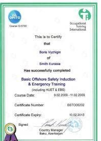 Personnel certification IWCF certificate 62 people Sea Survival certificate