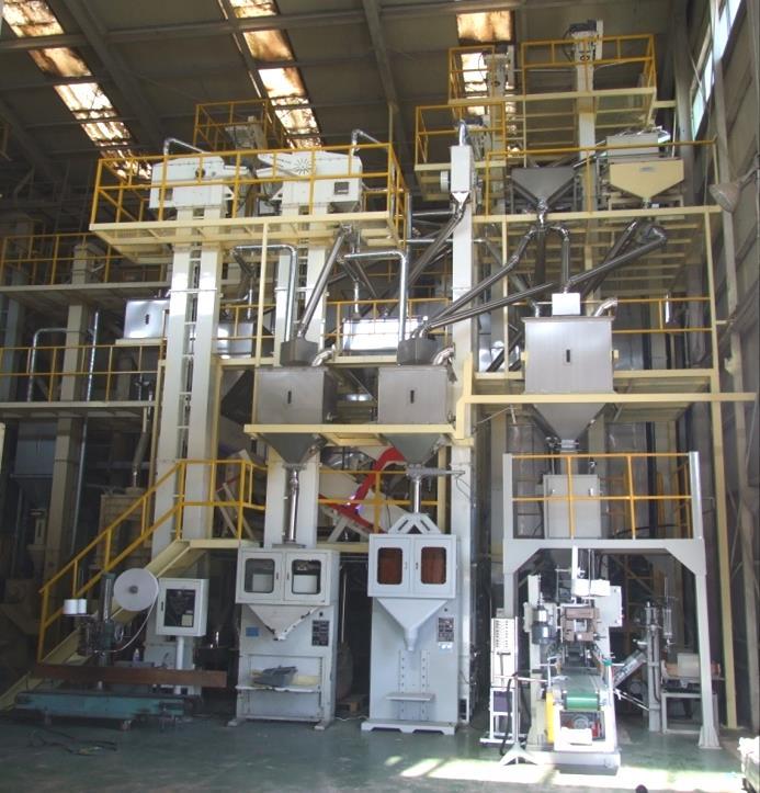 3.9. Rice Processing Complex (RPC) Weighing, Packing & Palletizing Machines The milled(white) rice is weighed by the electronic scale and packed by the automatic