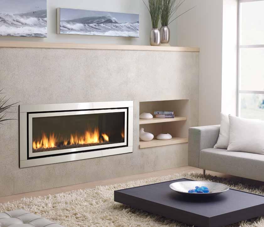 Regency Horizon HZ54E Large Contemporary Gas Fireplace Regency Horizon HZ54E shown with stainless steel faceplate, black enamel reflective panels and black crystals.