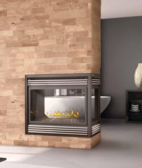 The BGD40G fireplace features an elegant Topaz CRYSTALINE ember bed, changing the original look of the BGD40 with logs from
