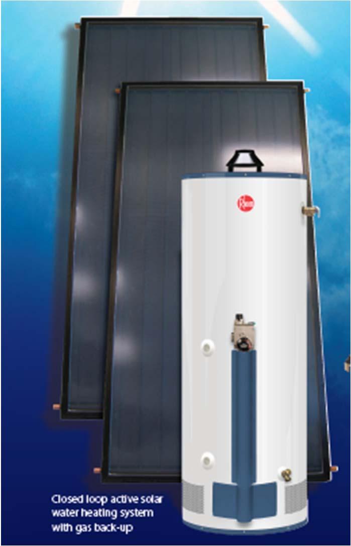 Rheem s Gas SolPak 75 gallon gas water heater Double wall heat exchanger Single tank closed loop solution Small