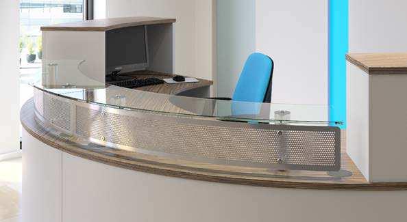 glass shelves and pedestals as desired. Available in a wide choice of MFC finishes.