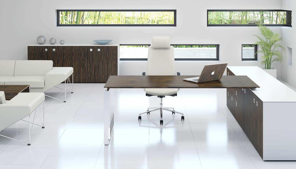 gloss lacquers and metals to create office suites that exude