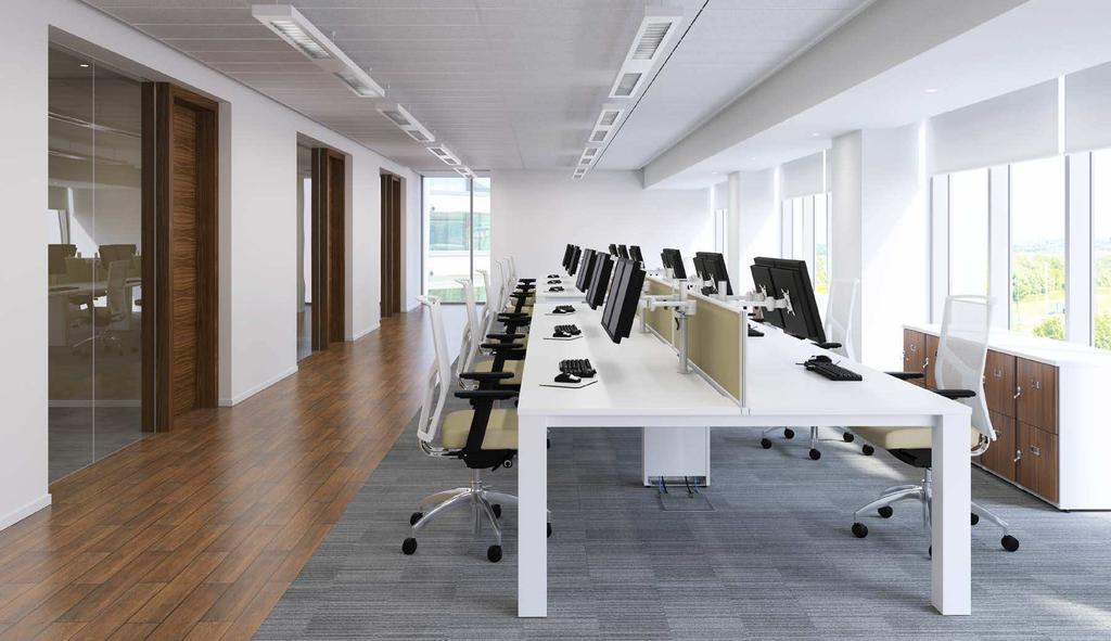 Optional slim profile screens help separate work areas and provide privacy.