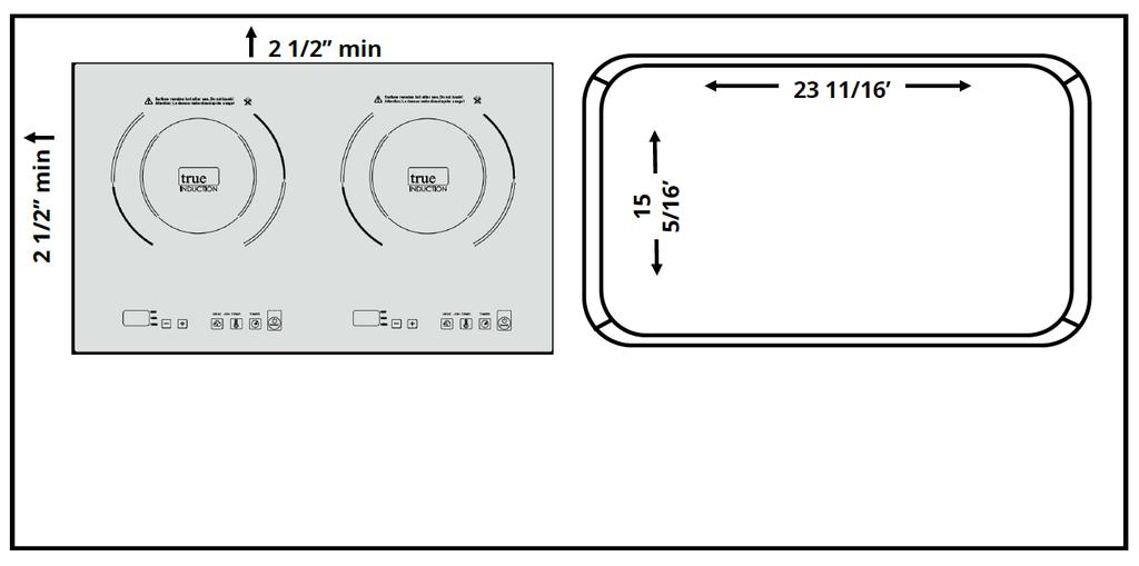 II. Cooktop Installation Continued... Dimensions and Placement for Cut-out in Countertop This appliance is not user serviceable. Installation must be completed by a qualified technician. WARNING!