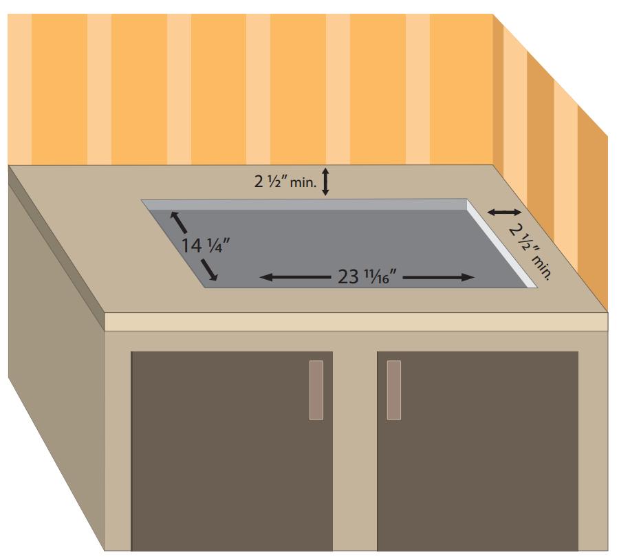 I. Dimensions and Placement for Cut-Out in Countertop -Cut a rectangle hole in the countertop where the cooktop is to be placed.