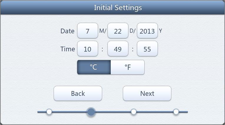 Pic 2 Initial settings Screen Initial setup of date/time can be made on the screen shown in Pic 2, as well as the appropriate temperature unit.