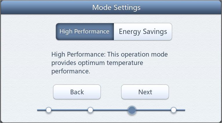 Mode setup Mode Settings I (Pic 3) Pic 3 Mode Settings I Screen Working modes of the freezer can be selected in the screen shown in Pic 3.