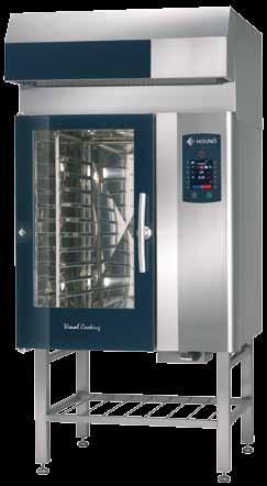 Extraction hood intercepts steam All electric Visual Cooking ovens are available with an extraction hood mounted on top.
