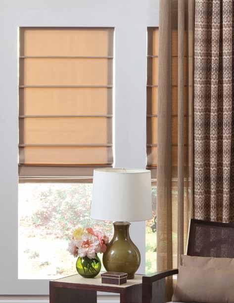 Front Slats Featured: FRONT SLATS ROMAN SHADE in LEXI color CHINO standard cord locks on back with Standard lining The face of the shade has slats sewn into pockets that give the shade a precise look.