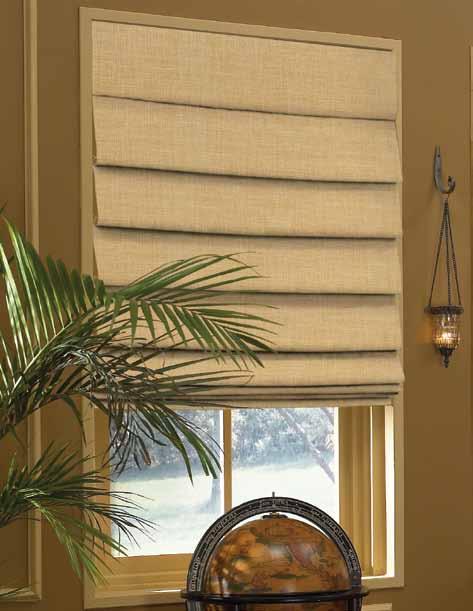 Soft Fold/Hobbled Featured: SOFT FOLD ROMAN SHADE in UMA color WHEAT standard cord locks on back with Standard lining The soft flow of this style is created by hobbling the face fabric onto the