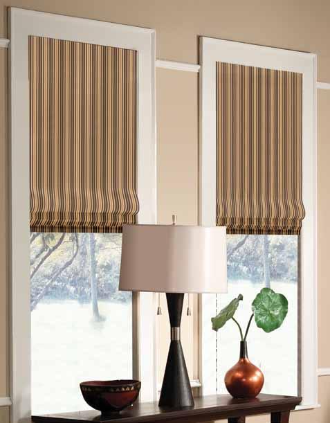 Flat Fold Featured: FLAT FOLD ROMAN SHADE in HAMLET color MOCHA standard cord locks on back with Standard lining A simple, elegant, tailored design with no horizontal seams or stitching.