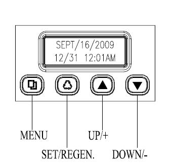 This valve is controlled with simple, user-friendly electronics displayed on a large LCD screen. The main page displays the current date and time.