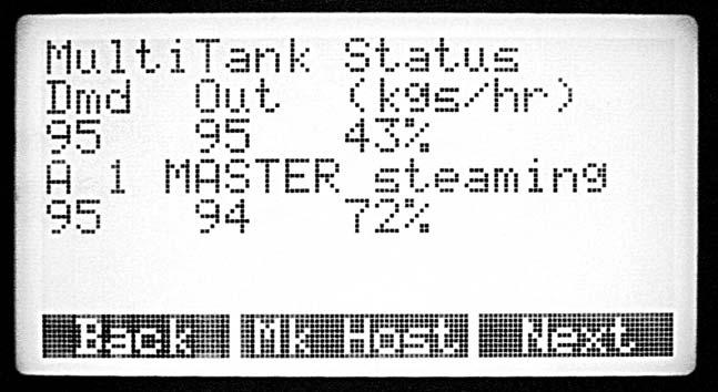 Multiple tank configurations: Multi-tank status screen Figure 46-1: Multi-tank status screen Current total output is 95 kgs/hr Current total output is 43% of system capacity Total system demand is 95