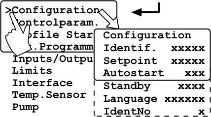 8.1. Configuration By means of the configuration functions, operation of the instrument can be optimized for the current application. Press enter to select the configuration submenu.