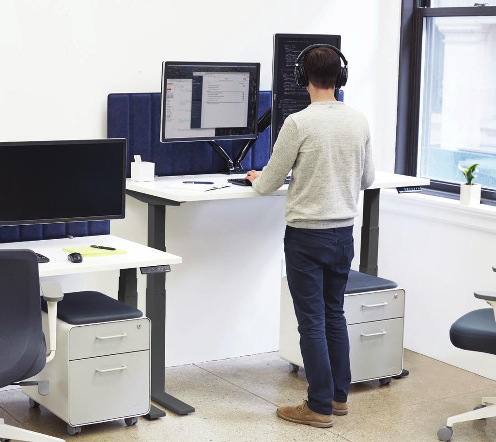 3 1 2 4 Electrically driven with an extended range of motion it supports multiple uses, from a low table to a standing desk for someone up to 6 6.