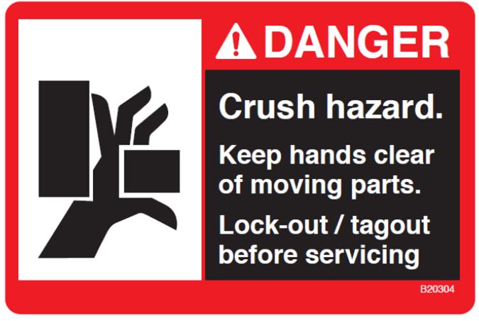 1.3 Safety Decals DANGER - Moving Parts Can Crush and Cut. Operate Carefully.