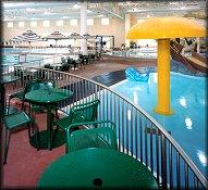 The building houses four swimming pools, a gymnasium, locker rooms, a