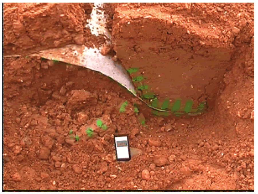 As for the rectangular trenches, these observations demonstrate that the soil plays a major role in anchorage failure mechanisms. Figure 9. Failure mechanisms in sand for V-trench.