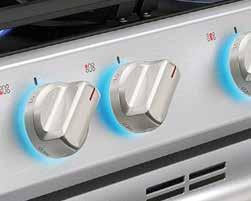 Available Colours Stainless Steel (shown) Steam Reheat Blue LED Illuminated Knobs Features Steam Reheat Blue LED Illuminated Knobs Powerful, Flexible Cooktop 5 Gas Burners