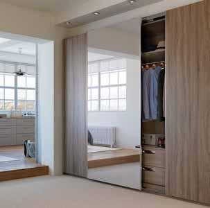 * Full Height Mirrored Effect Main image Mirrored effect Three door sliding robe unit in Style A (Full Height) Double three drawer unit with 38mm Bardolino Truffle