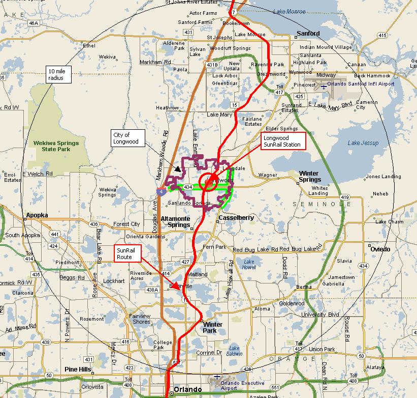 Figure 3: Longwood is located 10 miles outside of downtown Orlando.