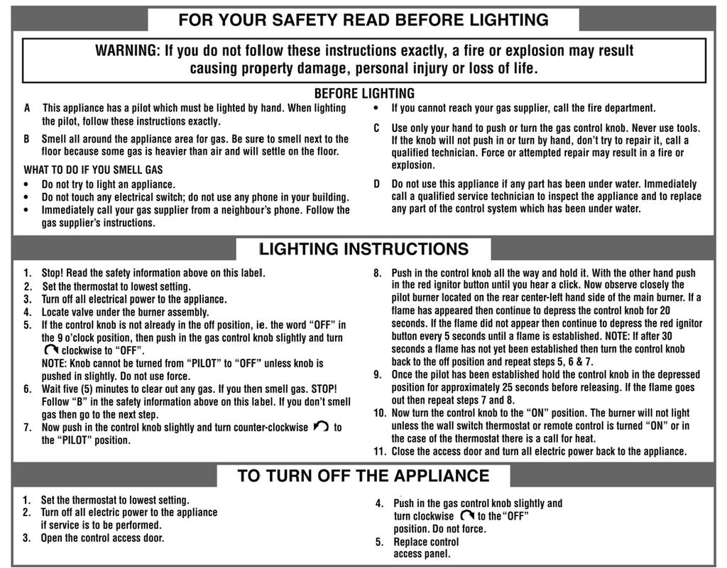 OFP42NG/OFP42LP Lighting Instructions 1.