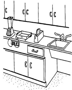 counter so you can work sitting down Pull-out shelves may help you prepare food sitting down. 2) Do you have any difficulty working at the kitchen sink or using the faucets?