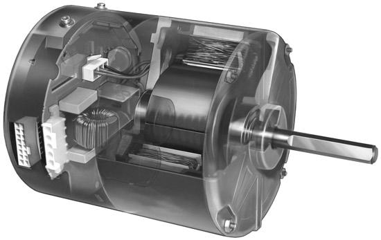 The V_HBX motor automatically adjusts its torque and speed to maintain a pre-programmed level of constant airflow over a wide range of external static pressures.