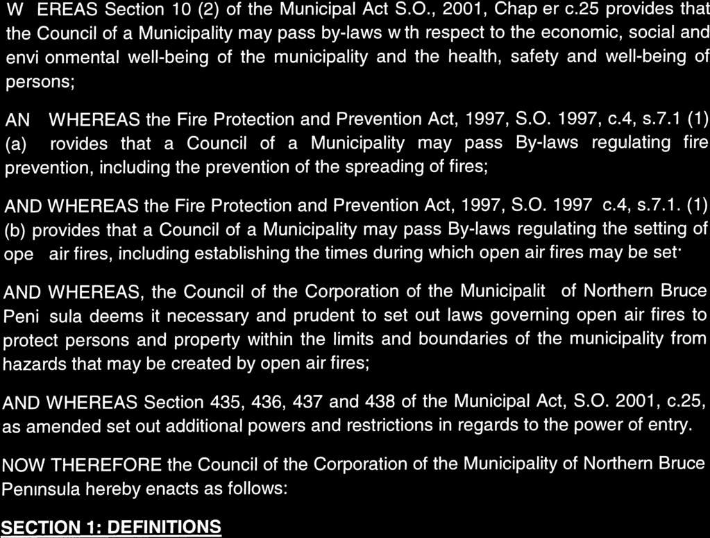 THE CORPORATION OF THE MUNICIPALITY OF NORTHERN BRUCE PENINSULA BY-LAW NO.