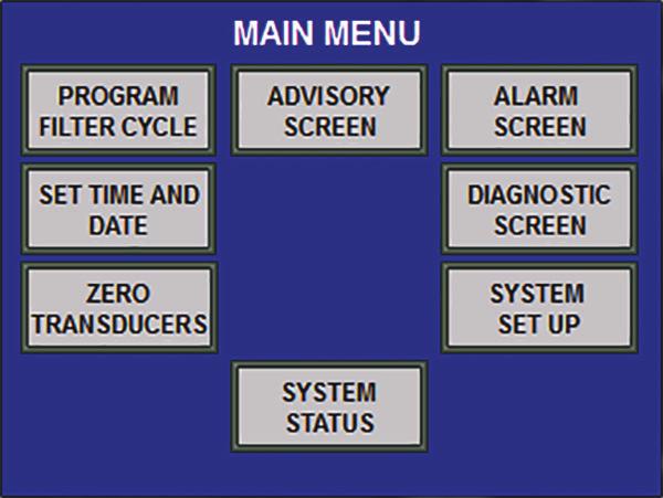 If the AC- CEPT pushbutton is not pressed, the data will not be updated (Figure 8). Figure 6 System Status Screen Scheduling automatic filtration cycles 1.