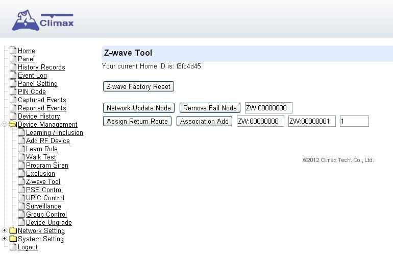 5.7. Z-Wave Tool This feature is only available when Z-Wave dongle is inserted.