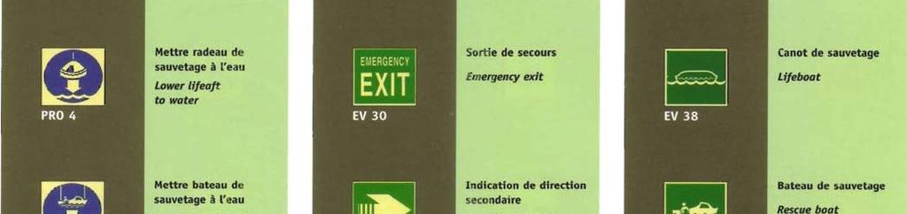 Emergency exit Lifeboat Lower rescue boat to water Secondary direction indicator Rescue boat Start engine