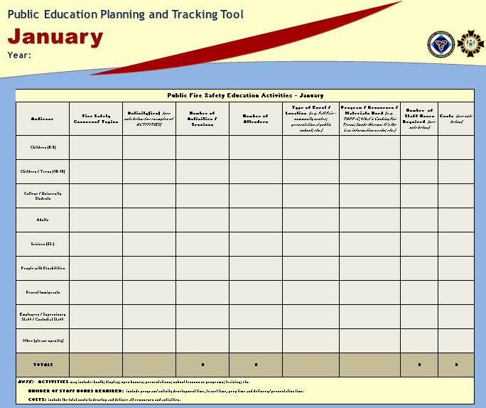 Planning & Tracking Tool - Monthly Audience Topics Activities Attendees Type of event Resources