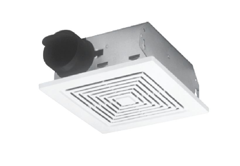 The exhaust connection is a 4 polymeric round duct connector that has a durable damper that eliminates backdrafts and produces no metallic clatter.