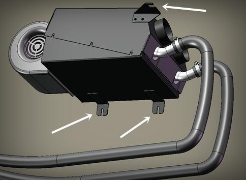Drill a 1/8 pilot hole in tab B locations. Note that this may require drilling through frame components. 14) Temporarily mount heater unit with proper hardware.
