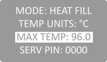 No.7 This sets max limit of the temperature that user can set in USER SETUP; max value is 98.5 deg C 96ºC No.