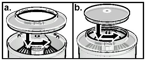 clockwise while pushing down until it stops. 4. Place the splash ring on the bowl, making sure the tabs on the bowl fit into the recesses in the splash ring, and turn counterclockwise, see figure 5a.