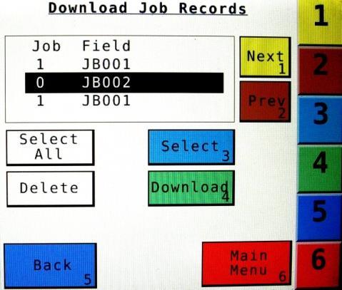Continued Job Records 5. Selecting the Download key will open the Download Job Records screen. This screen lets you select jobs to download onto a USB drive.