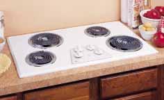 Built-In Cooktops: 36" and 30" Electric Coil These models include Porcelain-enameled lift-up cooktop Two 8" and two 6" plug-in heating elements Infinite heat rotary controls Note: bold =