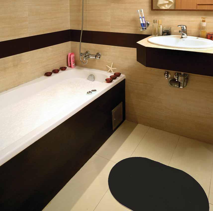 The bathroom has a logical layout and sufficient space to move around easily. Colour contrast shows the position of sanitary ware and equipment and the boundaries of the floor and walls.