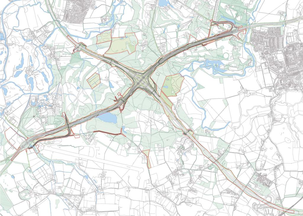 Key plan for maps 1 to 4 Existing woodland and trees Proposed habitat enhancement and planting Extent of proposed highway works Map 3 - Connections to the northbound ( junction 10 to Painshill) and