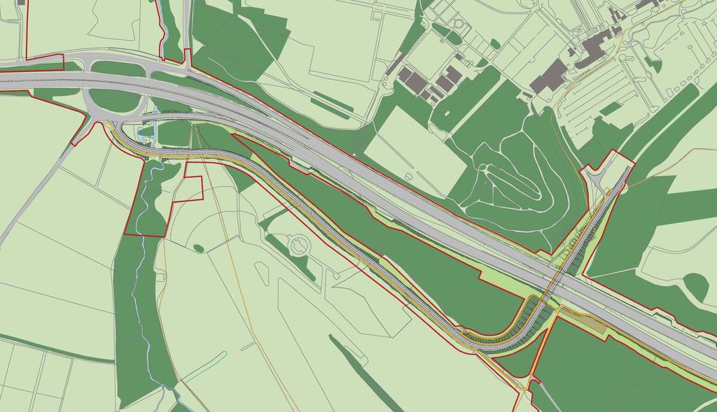 Map 1 - Wisley Lane N widening to four lanes from Ockham junction to junction 10. Two-way access road from Ockham junction. Bridge accommodating vehicles and non-motorised users.