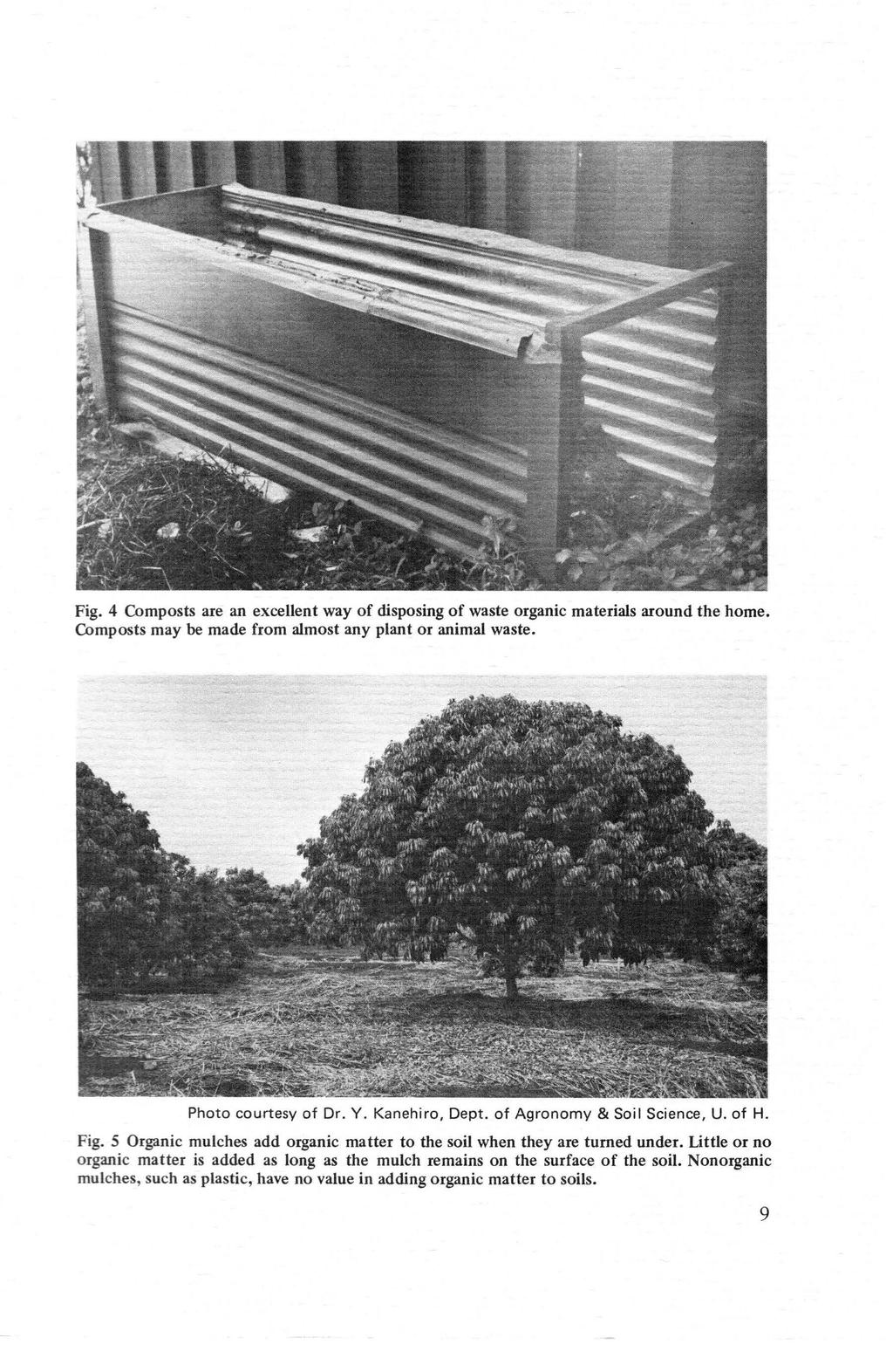 Fig. 4 Composts are an excellent way of disposing of waste organic materials around the home. Composts may be made from almost any plant or animal waste. Photo courtesy of Dr. Y. Kanehiro, Dept.