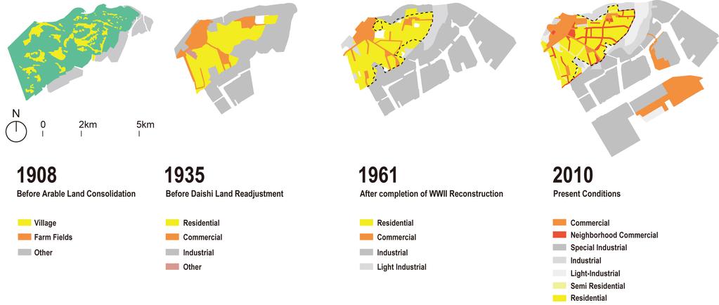 Fig. 3. Evolution of Zoning Area in Kawasaki Ward 3.3 Footprint of Four Urban Development Projects Fig.