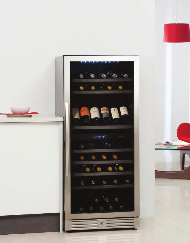 WF1104 Freestanding dual zone wine cabinet H 1395mm Key Features No frost compressor cooling technology maintains a consistent temperature Dual stacked temperature zones for red or white wine,