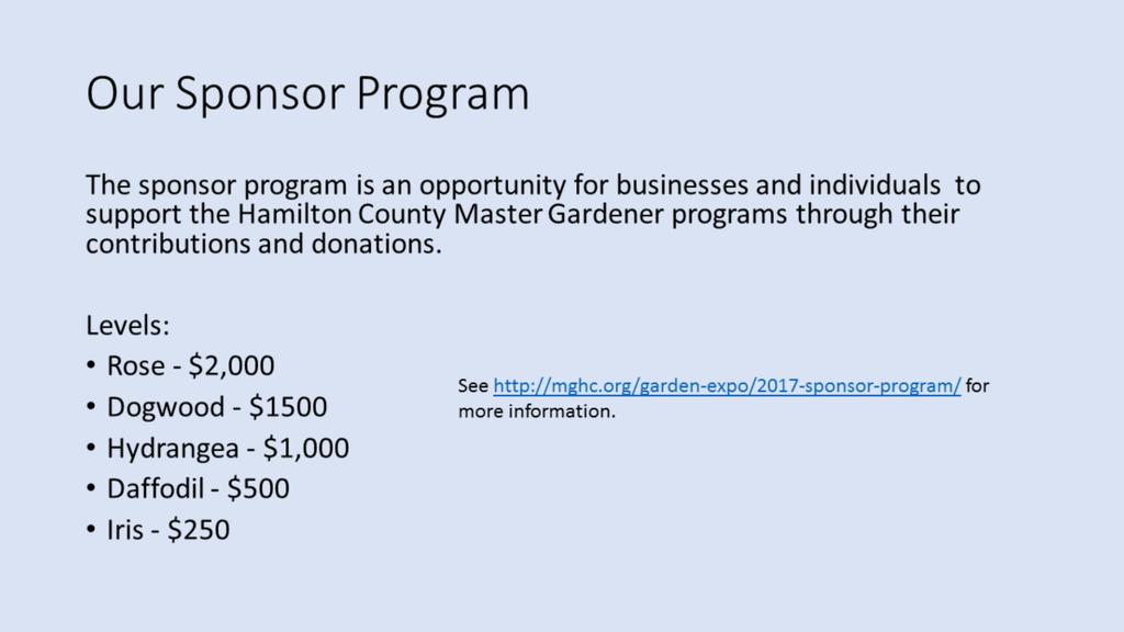 The Master Gardeners of Hamilton County is a registered 501(c)3 organization.